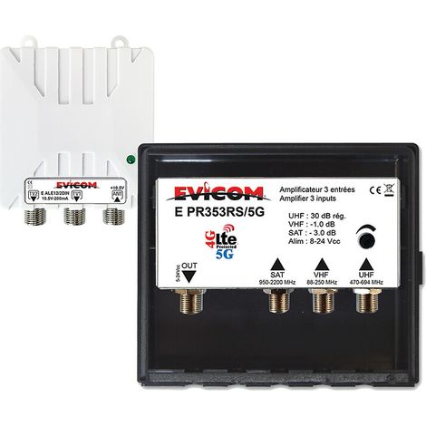 Evicom – Kit préamplificateur LTE 5G avec couplage satellite et VHF – 3 entrées UHF/VHF/SAT – Niveau de sortie 108 dBµV – EKEV353RS5G (1/3)
