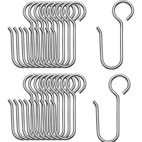 Crochets de rideaux, 20 crochets coulissants, crochets de rideau de douche, crochets de rideau en forme de S en acier inoxydable (1/5)