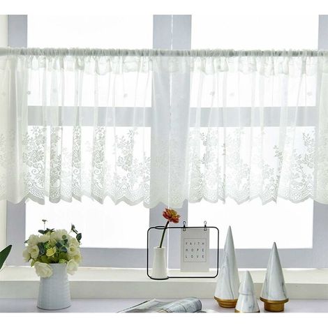 White Half Curtain Lace Tier Curtain for Small Window Bedroom Living Room Kitchen Cabinet Door Dustproof Half Drapery, 150 x 60cm (1/5)