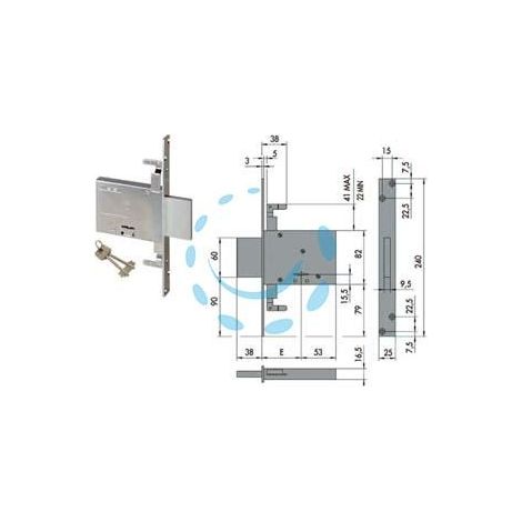 SERRATURA TRIPLICE DA INFILARE DOPPIA MAPPA 57016 - KA mm.60 c/1 ch. cif. unica sr. 12 pz (57016620)
