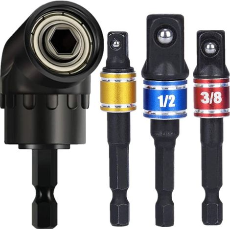 3Pcs 1/4" 3/8" 1/2" Cr-V Hex Socket Adapter Socket Adapter Socket Wrench Nut Set + 1Pcs 105° Angle Bracket Angle Wrench Fixing Adapter 1/4" Hex Handle (1/5)