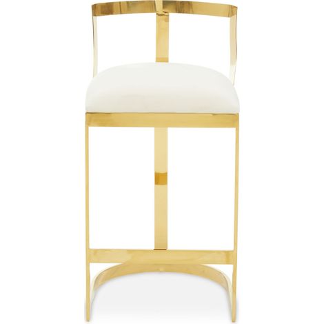 Interiors by Premier Ivory Velvet Bar Stool, Gold Finish Bar Chair, Curved Backrest with Plump Seat, Kitchen Bar Stool for Home (1/5)