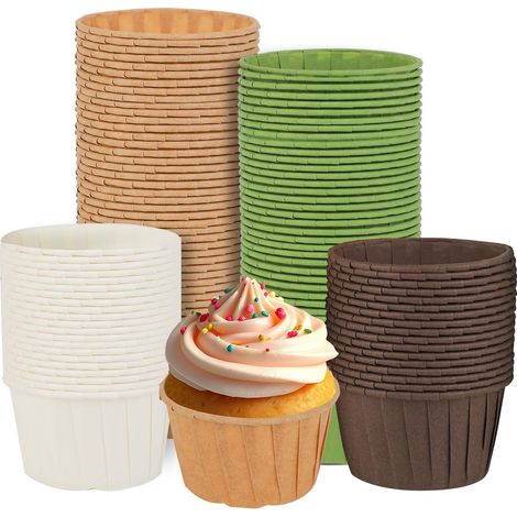 200 Caissettes Muffins Papier - Caissettes Cupcake - Cupcake, Papier de Bois Pur, Imperméable à la Graisse, pour Desserts, Fêtes, Mariages (Blanc, Vert, Naturel, Brun Foncé) (1/3)