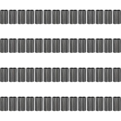 5/64" 2mm Manchon Boucle Double pour Câble Métallique Noir 50Pcs  Double Manchon en Cuivre pour Raccords de Câble Métallique Gréement Pêche Fil (1/5)
