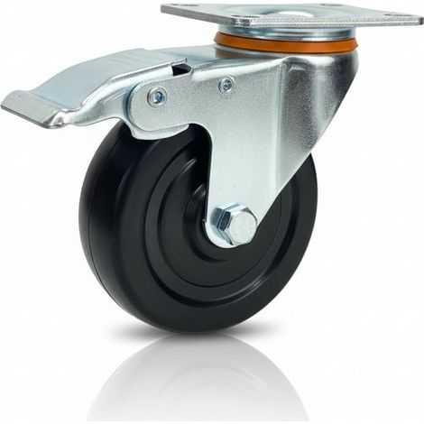 Set 1 Ruota Girevole con Freno – Rotella Silenziosa in Poliuretano Antitraccia, 75 mm Anti-Corrosione, Rotazione 360°, Ideale per Carrelli, Scaffali, Banchi da lavoro,Attrezzature