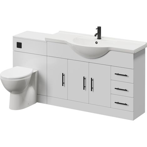 Alexander James Gloss White 1700mm 3 Door Vanity Unit Toilet Suite - 1700mm - Matt Black 96mm Knurled Bar HandleJames Toilet Pan and Seat