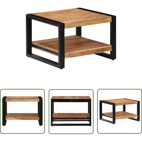 The Living Store Table basse 60x60x40 cm Bois d'acacia massif - Table Basse Design Industriel - Table Basse Acacia - Table Basse Vintage - Meubles Rustiques - Table Basse Rangement (1/5)
