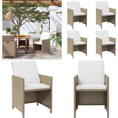 Gartenstühle mit Kissen 4 Stk. Poly Rattan Beige - Gartenstühle - Outdoor Möbel - Rattan Gartenmöbel - Esszimmergarnitur - Lounge Set - Home & Living (1/5)