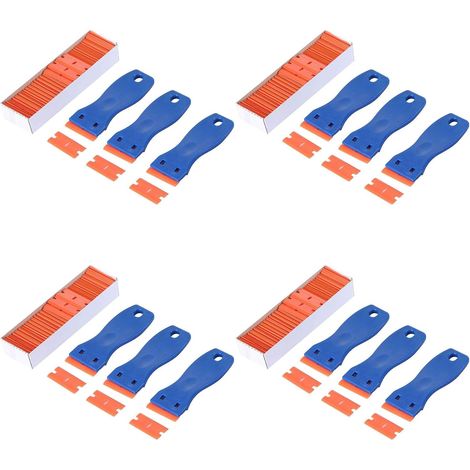 12 Pièces Grattoirs à Lame de Rasoir en Plastique et 400 Pièces SéRies Lames de Rasoir en Plastique à Double Bord de 1,5 Pouces (1/5)