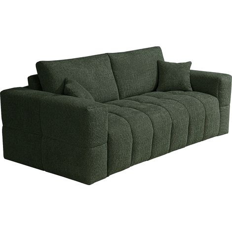 Divano letto 3 posti express Posto letto 140 cm Materasso 13 cm in Tessuto bouclette Verde - ISSORO (1/5)