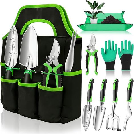 Outils Jardinage Kit Jardinage Aluminium Acier Inoxydable avec Tapis Rempotage Gants Sac Oxford (1/3)