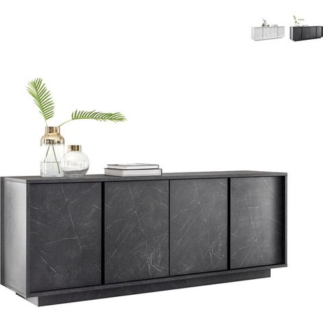 Moderne Design-Kommode mit 4 Türen in Marmoroptik 180x43x79cm Athens - Schwarz