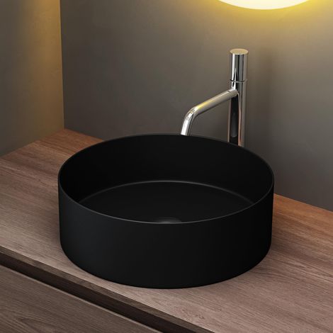 Mai & Mai Vasque à Poser 40x40x13cm Lavabo en Céramique Noir Mat avec Nano-revêtement Salle de Bains pour Invités BR203