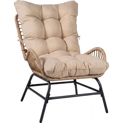 COSTWAY Poltrona Relax da Giardino, Sedia in Rattan con Cuscino Morbido, Telaio in Metallo, Poltrona Ergononica in Rattan per Giardino, Balcone Soggiorno, Portata 180 kg (Marrone,1) (1/5)