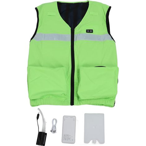 Gilet rafraîchissant, système de circulation d'eau à 3 vitesses et ventilation, vêtement à température contrôlée pour athlètes et travailleurs du bâtiment, fibre de polyester, vert fluorescent (1/5)