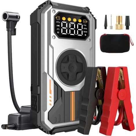 Booster Batterie Voiture avec Gonfleur Puissant 6000A Fonction de Gonflage des Pneus 150PSI Essence 7.5L Diesel 6L Température de décharge -20 ℃ à 70 ℃ (PD-270) (1/4)