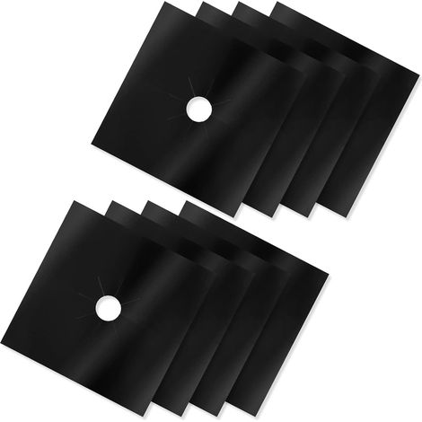 Lot de 8, 27 x 27 cm (noir) protections de cuisinière à gaz, réutilisables, double épaisseur, résistantes à la chaleur, antiadhésives, pour un nettoyage rapide de la cuisine (1/5)