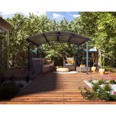 Canopia By Palram – Gazebo en aluminium gris 435x360 cm – Vitrage polycarbonate bronze – Assemblage facile – Pour barbecues et espaces extérieurs (1/5)