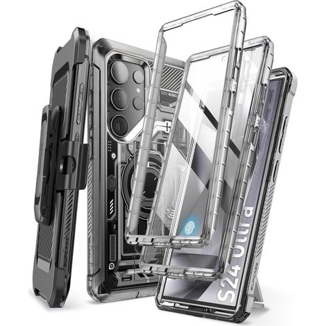 Coque intégrale avec support pour Samsung Galaxy S24 Ultra, clip ceinture et 2 cadres avant (1/5)