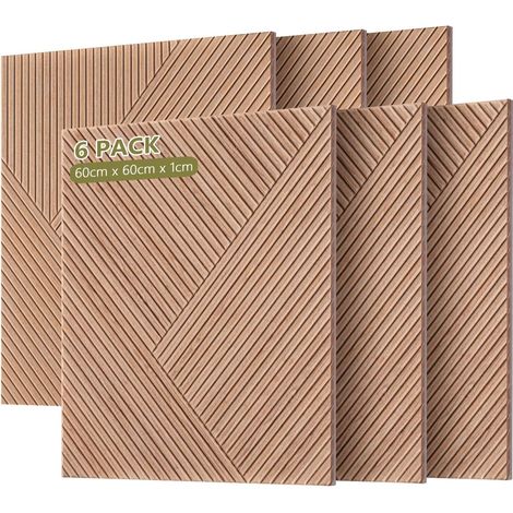 Lot de 6 Panneaux acoustiques grand format, 60x60cm, Panneaux d'insonorisation avec motif bois imprimé, adhésifs et décoratifs, Panneaux muraux 3D insonorisants sur feutre pour studio et maison (1/5)