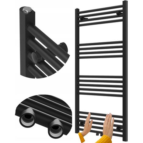 Radiateur Sèche-Serviettes RAVEN 120x60 cm Noir Design Modern en Acier avec Connexion Mixte et Option Grille-Pain Électrique (1/5)
