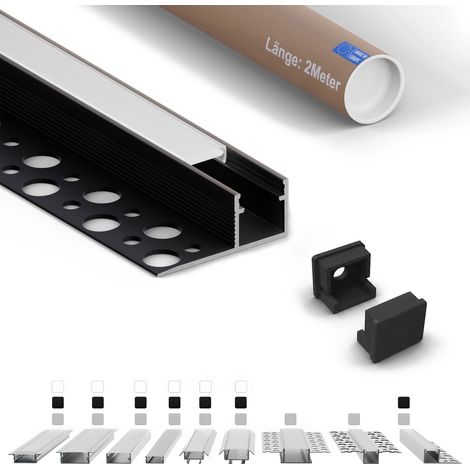 LED-Abschlussprofil F2 für Fliesen 2 m Schwarz für LED-Streifen bis 8 mm inkl. milchiger Abdeckung (1/5)