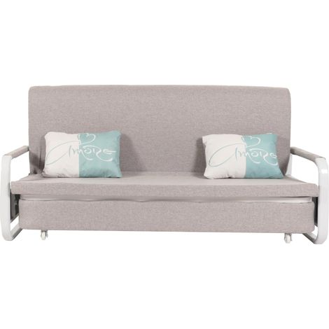 [NEUWERTIG] Schlafsofa HHG-530, Schlafcouch Couch Sofa, Schlaffunktion Bettkasten Liegefläche, 190x185cm Stoff/Textil hellgrau