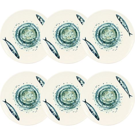 Lot de 6 assiettes à dessert en faïence 20cm, SARDINE (1/4)