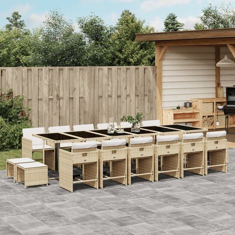 Ensemble à manger de jardin et coussins 17 pcs-Salon de jardin beige 807366 (1/5)