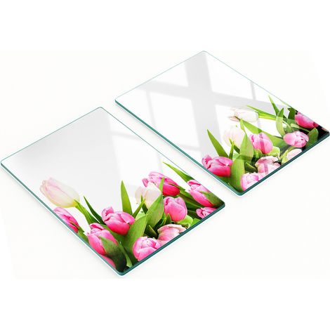 Küchenschneidebretter aus Glas mit rosa Tulpenmotiv, 2 x 40 x 52 cm (1/5)