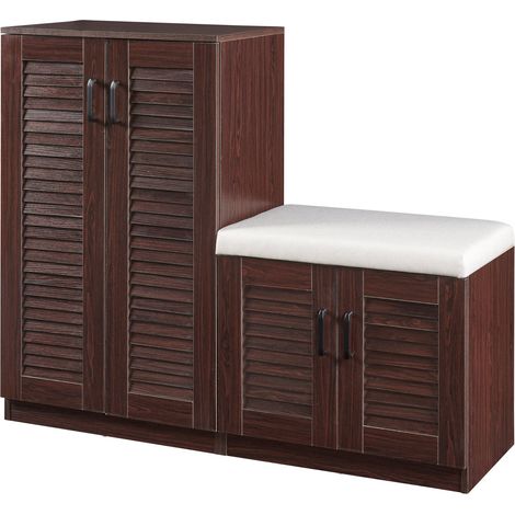 Meuble à chaussure rangement ranges-chaussures Løten avec banquette MDF 97 x 120 x 36 cm effet wattsengé