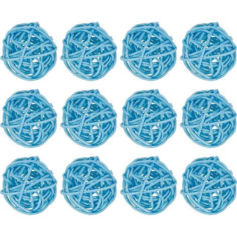 20 x Decorative Rattan Wicker Balls 1.2 Inches for Vase Fillers, Wedding, Garden, Corridor Party, Light Blue (1/5)