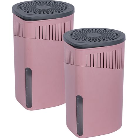 Wenko – Lot de 2 déshumidificateurs rechargeables 1kg – Absorbeur humidité jusqu'à 80m³ – Anti moisissure 3 mois – Dimensions 15x23cm – Rose