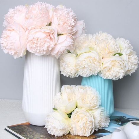 Fleur artificielle pivoine, Bouquet de fleur artificielle mariage exterieur pour cimetiere, Decoration mariage champetre -rose clair (1/4)