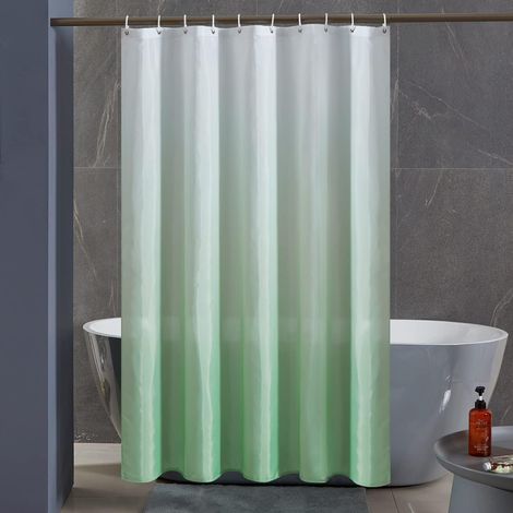 c Rideau Douche Tissu Vert Herbe Dégradé,Chic,Lavable en Machine,Anti Moisissure,Rideaux Salle de Bain pour Baignoire,avec 10 Crochets,Imperméable,Lesté,Textile Polyester,150 x 180 cm (1/5)