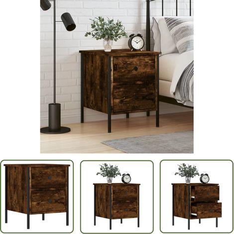 The Living Store Nachttisch Räuchereiche 40x42x50 cm Holzwerkstoff - Industrielles Design - Nachttisch - Wohnzimmermöbel - Holzwerkstoff - Eisen (1/5)