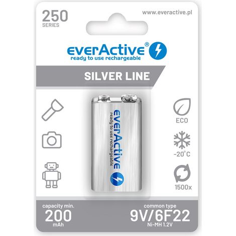 Piles rechargeables everActive Ni-MH 6F22 9V 250 mAh Silver Line (1/2)
