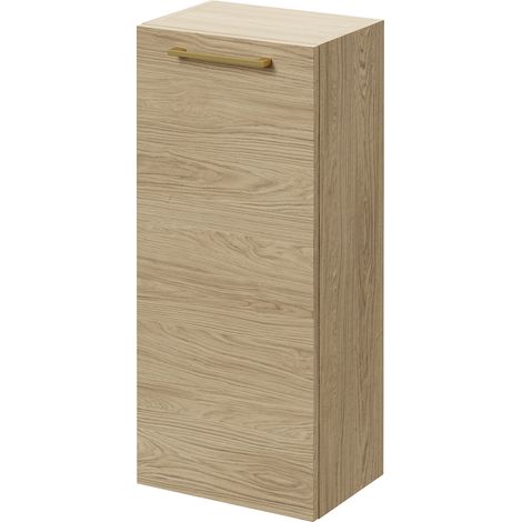 Napoli Light Oak 350mm Wall Mounted Single Door Side Cabinet - 350mm - Brushed Brass 160mm Handle