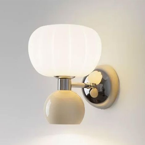Applique murale chandelier chromée, applique de chevet en métal avec abat-jour en acrylique blanc, luminaires G9, applique en forme de citrouille (1/5)