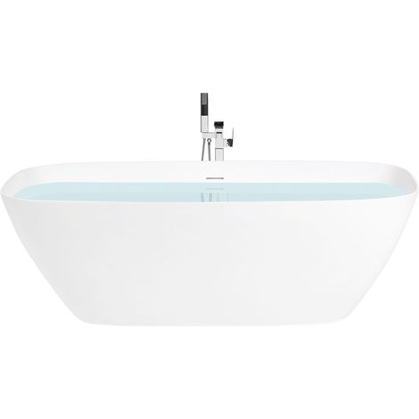 Freestanding Bathtub White Solid Surface 170 cm Soaking Bath Thin Rim SELLA (1/5)