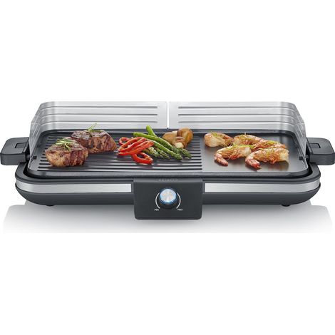 SEVERIN PG 8564 Barbecue Plancha per Carne, Pesce e Verdura, Barbecue da Tavolo da 2300W Pronto a Grigliare in Pochi Minuti, Grill Antiaderente con Superficie di Cottura 30x50 cm (1/5)