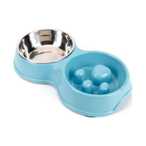 Pet Dog Lent Feeder Double Bowl, Anti-étrangleur Puppy en Acier Inoxydable Alimentaire et Feeder Eau pour Les Chats pour Chiens (Bleu) (1/5)