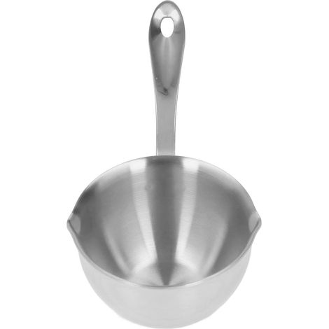 Casserole professionnelle en acier inoxydable avec bec verseur pour la cuisine domestique, idéale pour le chocolat au lait et les huiles chaudes (couleur argent). (1/5)