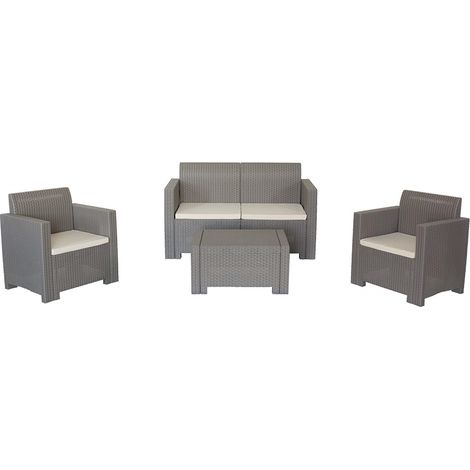 Divano due sedute con Poltrone e Tavolino/Salotto/Salottino per Esterno/Arredo Giardino - Mod. Kansas 2 Grigio Tortora/Taupe