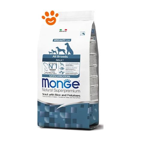 Monge Dog Natural Superpremium Monoprotein Adult All Breeds Trota Riso e Patate - Monge Dog Natural Superpremium Monoprotein Adult All Breeds Trota Riso e Patate - Sacco Da 12 Kg