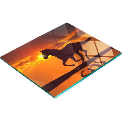 Tabla de cocina de vidrio templado con gr谩fico decorativo de caballo y sol, 60x52 cm (1/5)