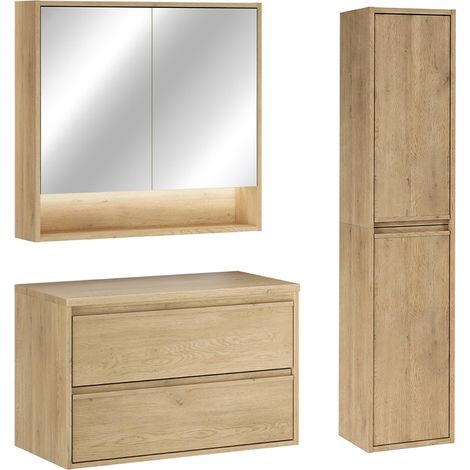 Set composto da mobile sottolavabo da 80 cm, colonna e armadio a specchio Edmé Bois (1/5)