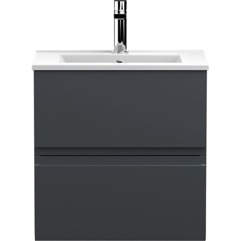 Mavesyn Contemporary 2 Drawer Wall Hung Vanity Unit with Minimalist Basin, Dark Grey, 500mm