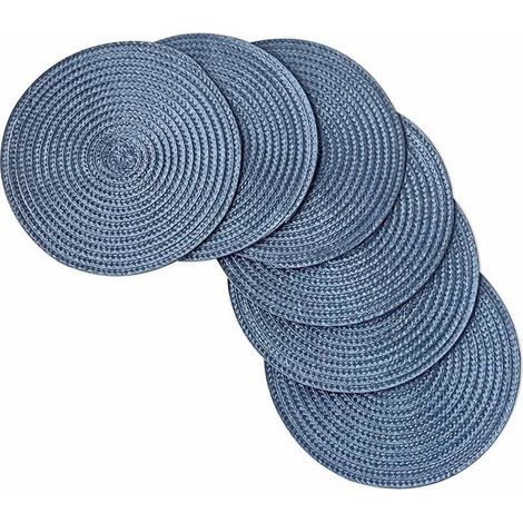 Set of 6 round woven plastic placemats, 18 cm (blue) - Blue placemat set