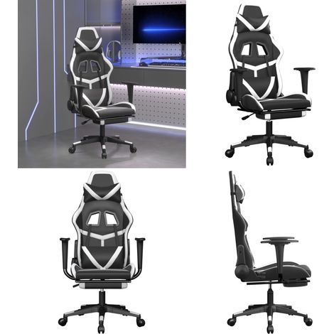 Gaming-Stuhl mit Fußstütze Schwarz und Weiß Kunstleder - Gamingstuhl mit Fußstütze - Gamingstuhl Kunstleder (1/5)